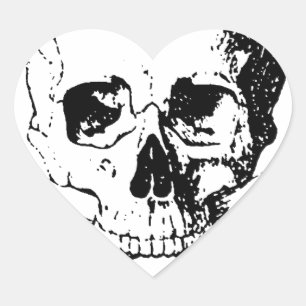 Sticker Cœur Crâne noir et blanc et os