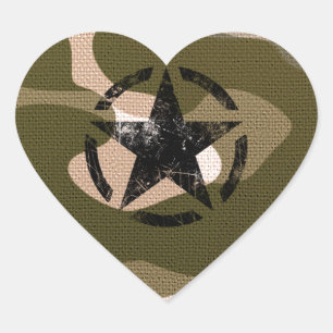 Sticker Cœur Crayon étoile Vintage sur Camouflage