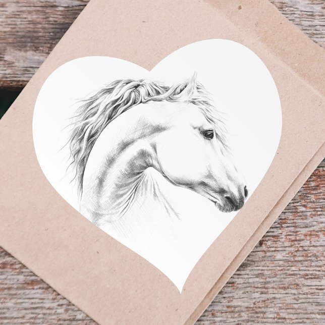 Sticker Cœur Crayon portrait de cheval dessin d'art équestre (Créateur téléchargé)