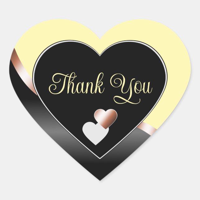 Sticker Cœur Cream Black Wavy Rose Gold avec Merci de coeur (Devant)