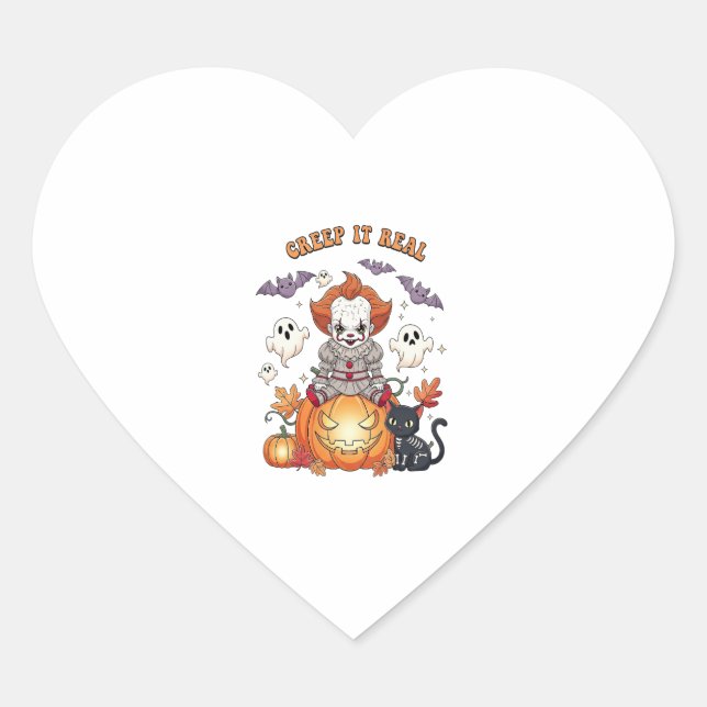Sticker Cœur Creep It Real Halloween Clown (Devant)