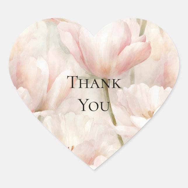 Sticker Cœur Crème rose pâle Tulipes Fleurs Merci (Devant)