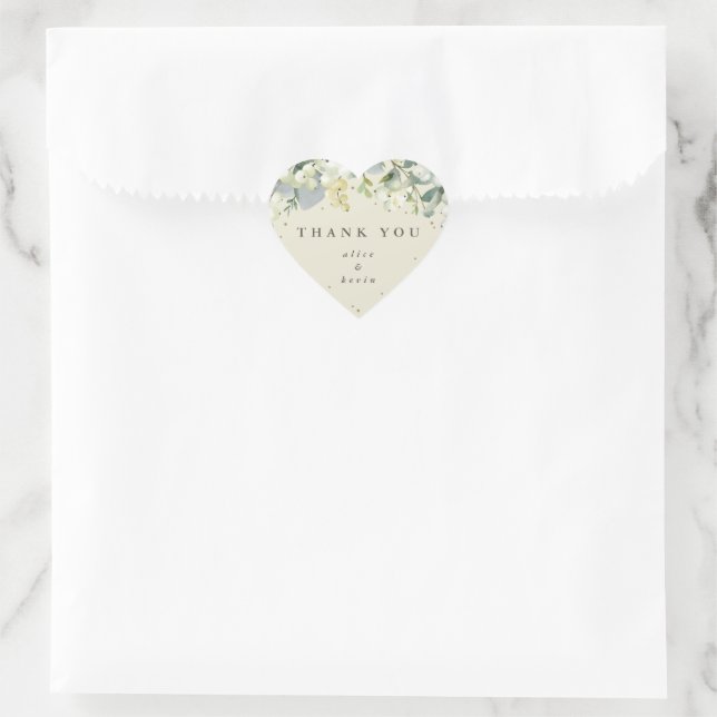 Sticker Cœur Crème Snowberry+Eucalyptus Merci de Noël (Sac)