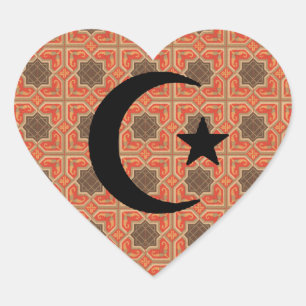 Sticker Cœur Croissant et étoile avec Arrière - plan en mosaïqu