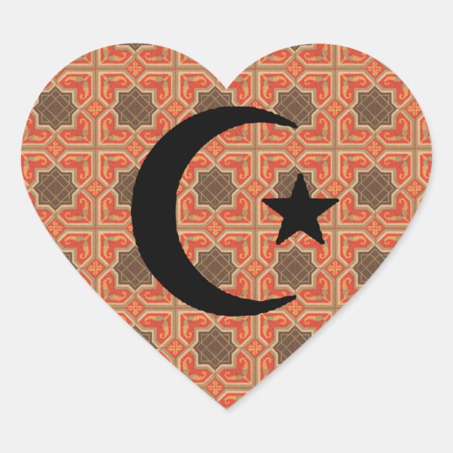 Sticker Cœur Croissant et étoile avec Arrière - plan en mosaïqu (Devant)