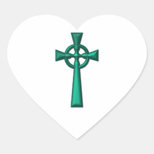 Sticker Cœur Croix céleste métallique verte