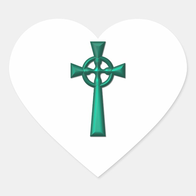 Sticker Cœur Croix céleste métallique verte (Devant)