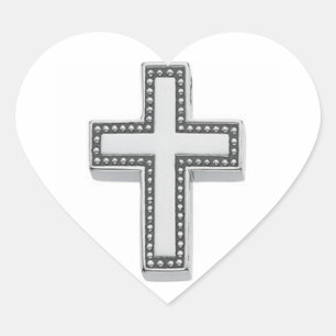 Sticker Cœur Croix chrétienne de Pâques/Argent