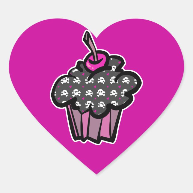 Sticker Cœur croix de crâne goth cupcake (Devant)