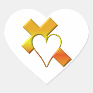 Sticker Cœur Croix jaune "3D" avec coeur