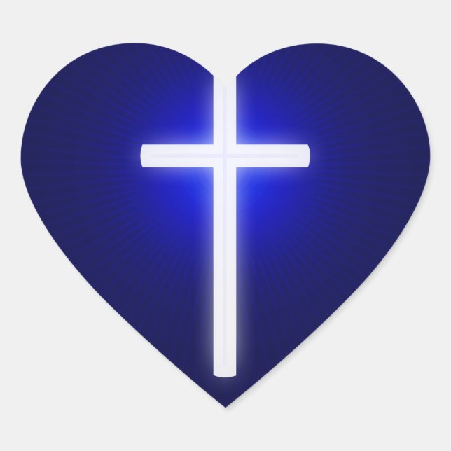 Sticker Cœur Croix religieuse blanche | Christian Navy Bleu (Devant)