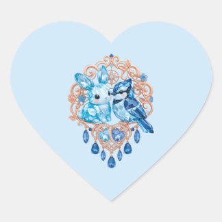 Sticker Cœur Crystal Blue Bunny and Blue Jay Heart