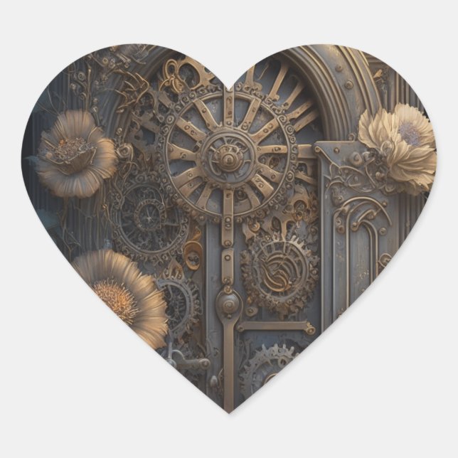 Sticker Cœur Cuivre Steampunk Mariage unique (Devant)