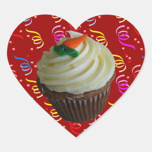 Sticker Cœur Cupcake de carottes avec Confetti