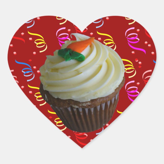 Sticker Cœur Cupcake de carottes avec Confetti (Devant)