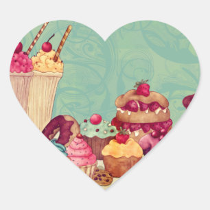 Sticker Cœur Cupcake & Ice Cream Patisserie Tags cadeaux