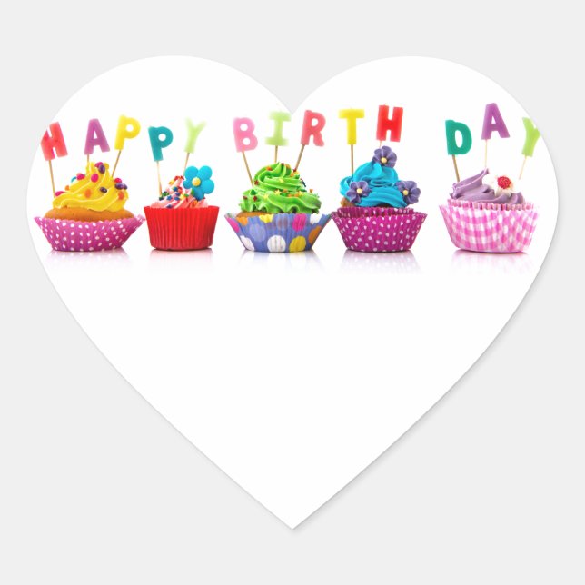 Sticker Cœur Cupcakes de Joyeux Anniversaire (Devant)