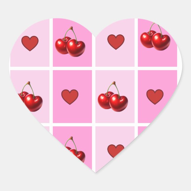 Sticker Cœur Custom Cherry Heart Checkerboard Pattern (Devant)