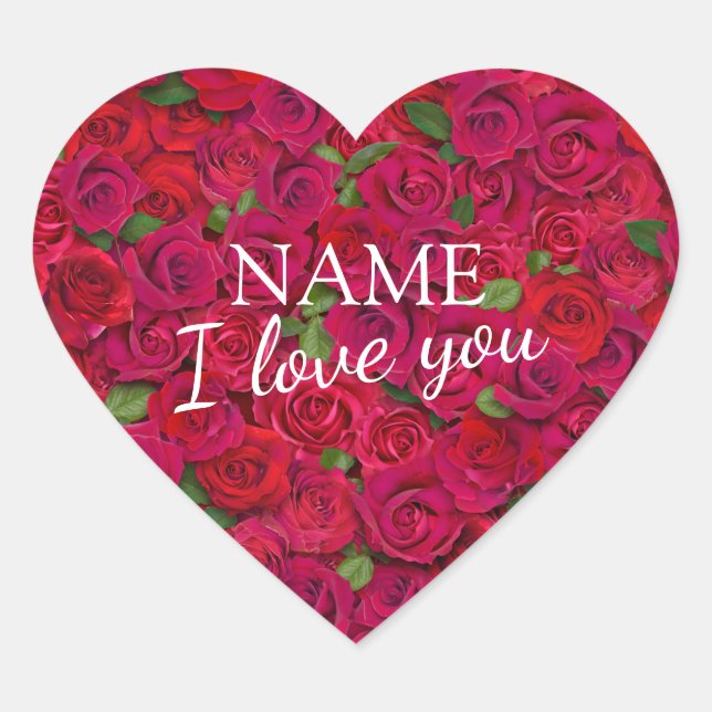 Sticker Cœur Custom Text Red Rose Pattern Romantic I Love You (Devant)
