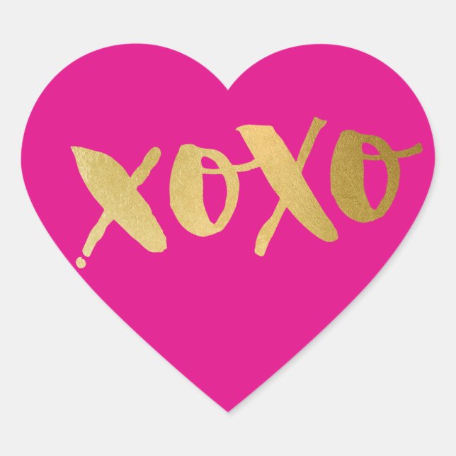 Sticker Cœur CUT LOVE XOXO COEUR or moderne rose vif (Devant)