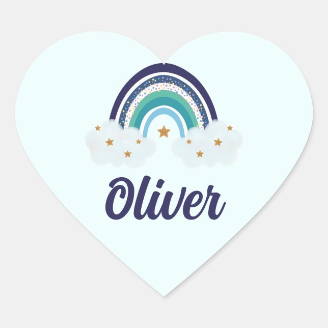 Sticker Cœur Cute arc-en-ciel bleu | Baby Boy | Nom personnalis (Devant)