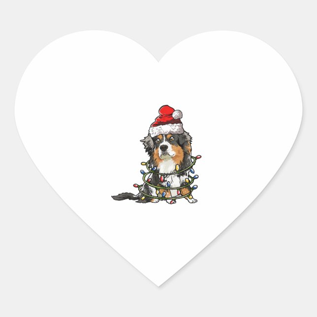 Sticker Cœur Cute berger australien Père Noël Christmas Tree Li (Devant)