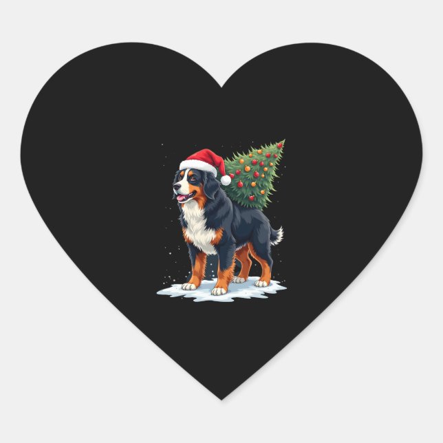 Sticker Cœur Cute Bernese Mountain Dog in a Christmas Tree for  (Devant)