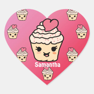 Sticker Cœur Cute Cupcake minimaliste au coeur   Amour