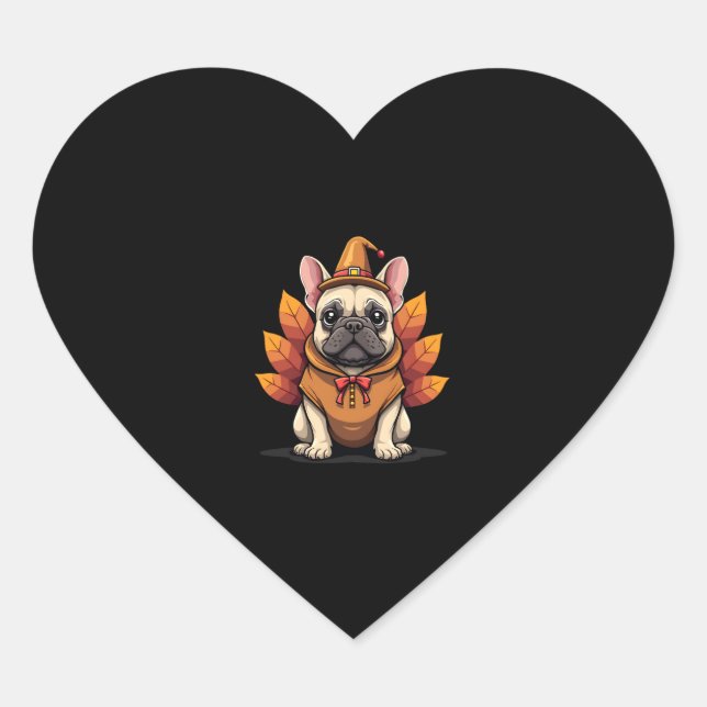 Sticker Cœur Cute Dog Frenchie Thanksgiving Kids Teen Girl Boy  (Devant)