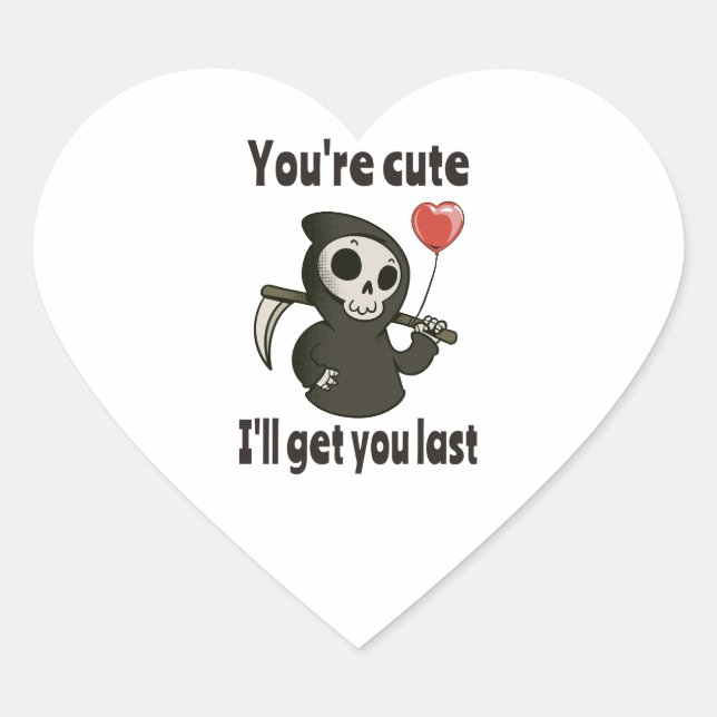 Sticker Cœur Cute Grim Reaper avec coeur romantique (Devant)
