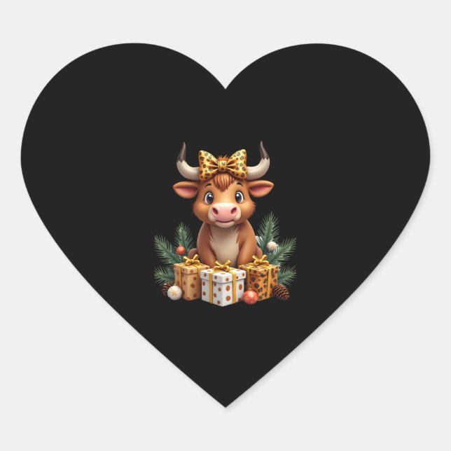 Sticker Cœur Cute Highland Cow Christmas Santa Highland Cow Lov (Devant)