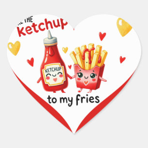 Sticker Cœur Cute Kawaii frites et Ketchup