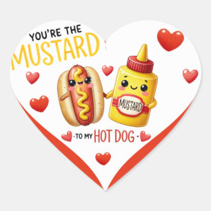 Sticker Cœur Cute Kawaii Hotdogs et moutarde