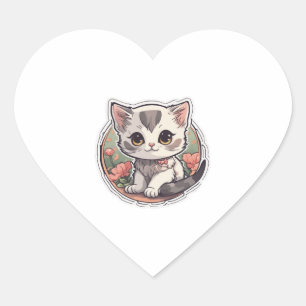 Sticker Cœur Cute Kawaii Kitten