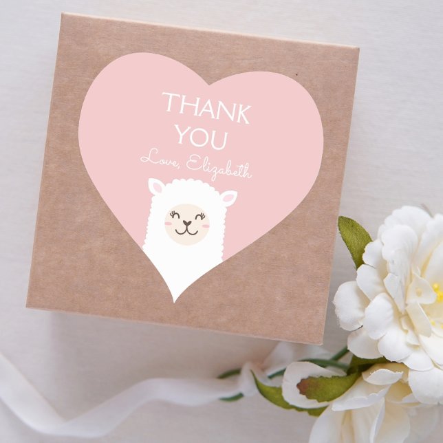Sticker Cœur Cute Kawaii Llama Alpaca Elégant Merci rose (Créateur téléchargé)