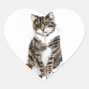 Sticker Cœur Cute Kitty Peinture Tabby Chat