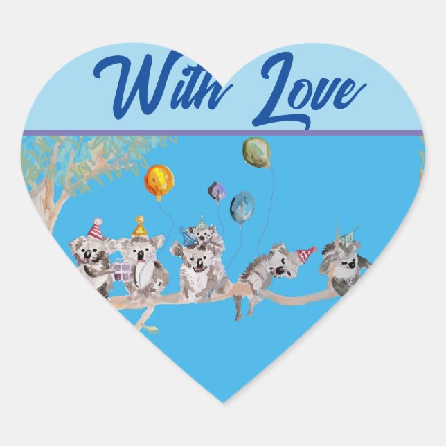 Sticker Cœur Cute Koala Koalas Blue Childs Avec Amour (Devant)