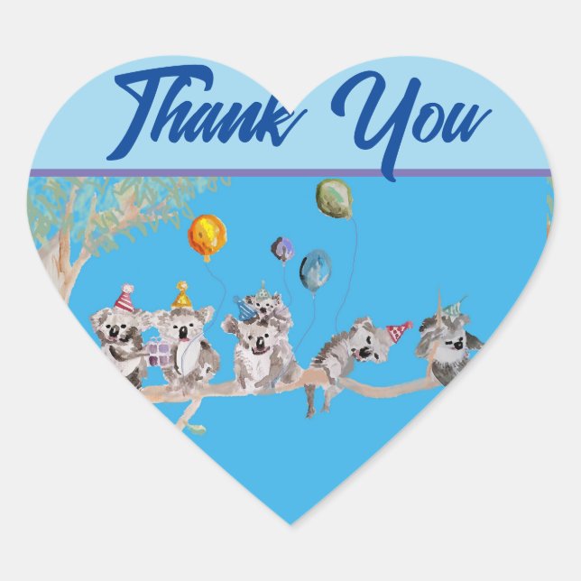 Sticker Cœur Cute Koala Koalas Blue Childs Merci (Devant)