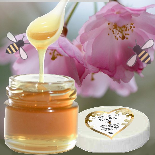 Sticker Cœur Cute Little Bee & nid d'abeille Pure HONEY Gold Bo (Créateur téléchargé)