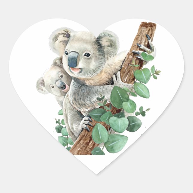 Sticker Cœur Cute Little Koala Oear Australian Animal Art (Devant)