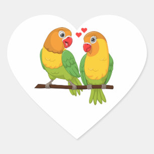 Sticker Cœur Cute Lovebird Jaune Vert Inséparables Mariage