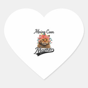 Sticker Cœur Cute Maine Coon Mama Flower Amoureux des chats Cad