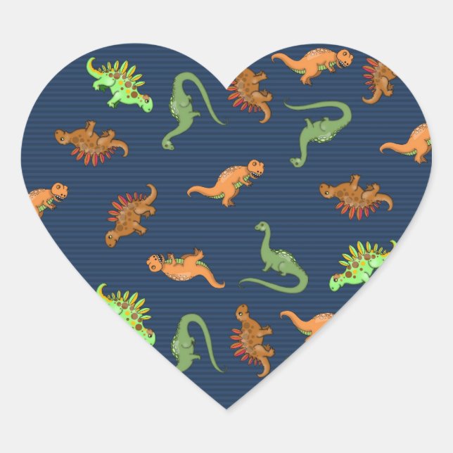 Sticker Cœur Cute Motif Dinosaures (Devant)