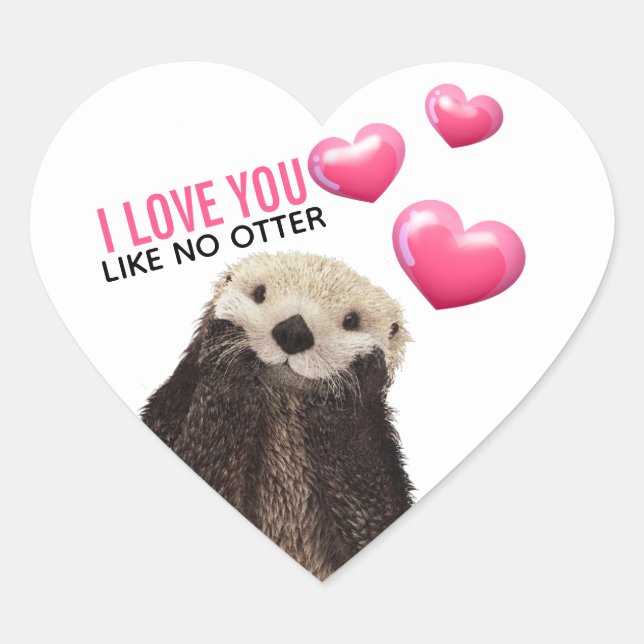 Sticker Cœur Cute Otter avec Coeurs roses Vous aimez jouer (Devant)