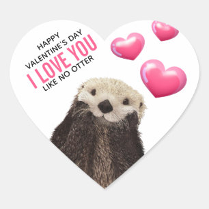 Sticker Cœur Cute Otter avec les coeurs Saint-Valentin Humour