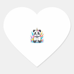 Sticker Cœur Cute Panda Riding Unicorn Girls Femmes Rainbow Tan