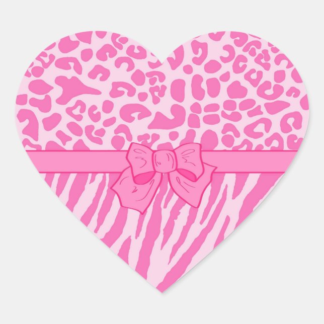 Sticker Cœur Cute rose Zebra Leopard Poster de animal et Girly  (Devant)