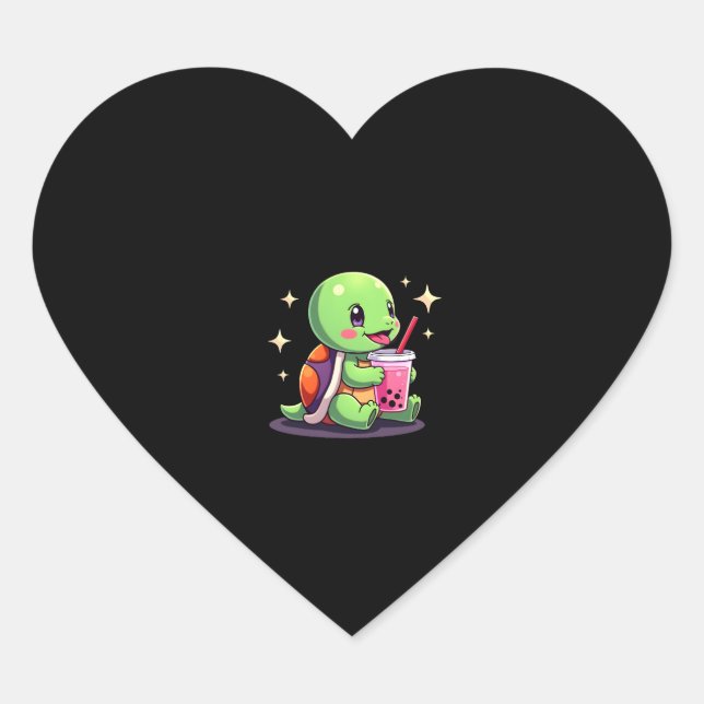 Sticker Cœur Cute turtle drinking boba. Funny Boba Turtles Love (Devant)