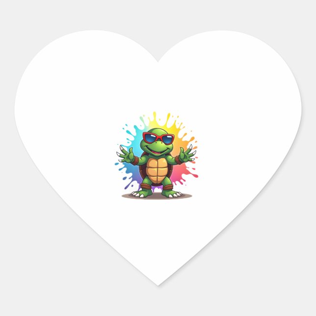 Sticker Cœur Cute Turtle Wearing Sunglasses Paint Splash Sea An (Devant)