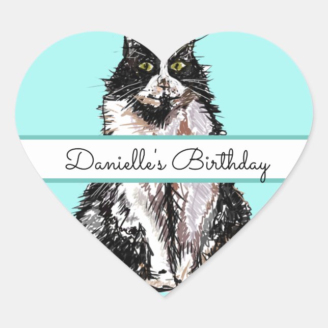 Sticker Cœur Cute Tuxedo Chat Noir Blanc Chats Anniversaire Coe (Devant)